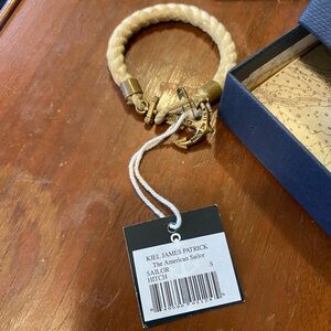 Kiel James Patrick Cream Braided Sailor Bracelet with Gold Anchor Accent